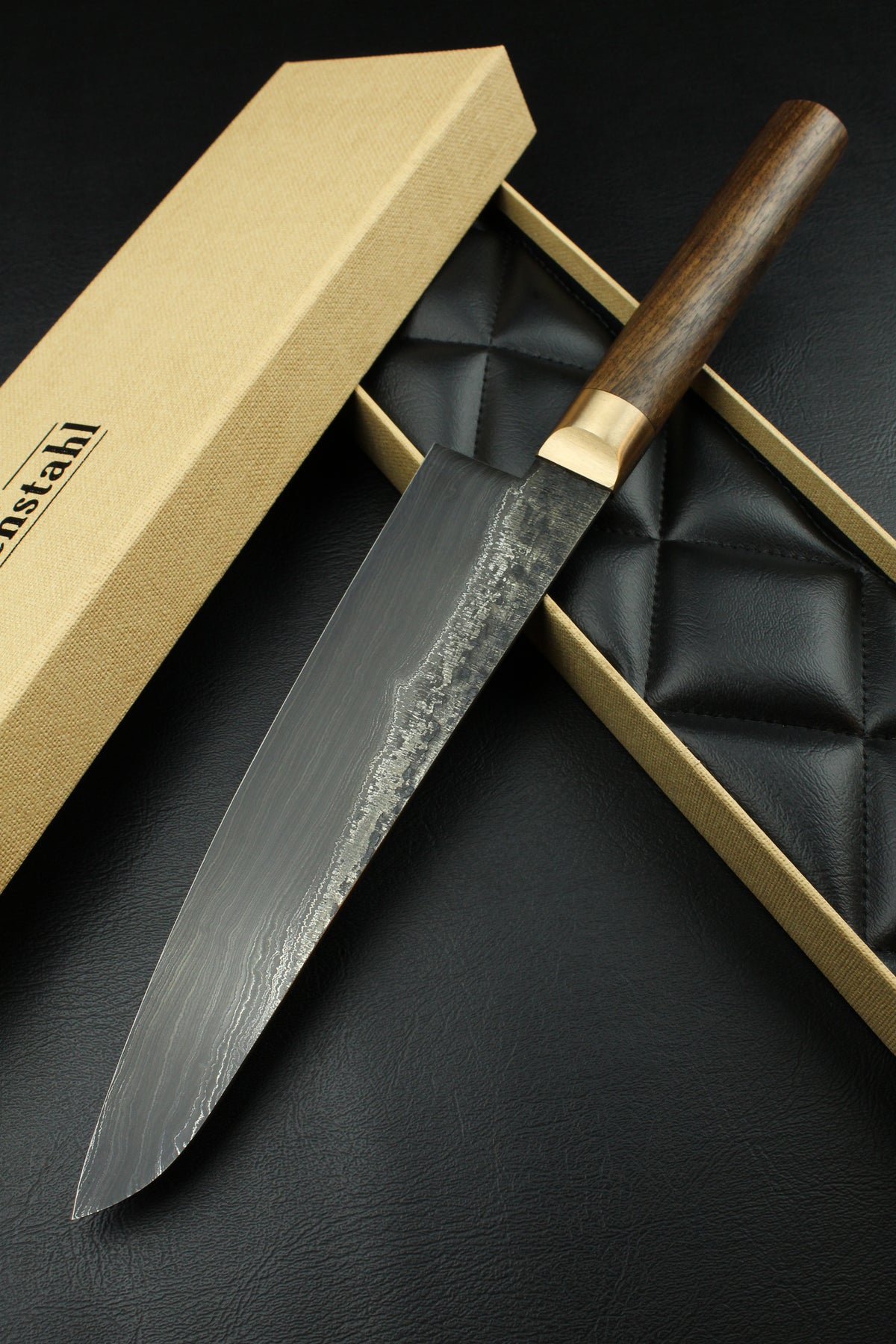 Damascus-Gyuto 500L aus deutschem Walnussholz