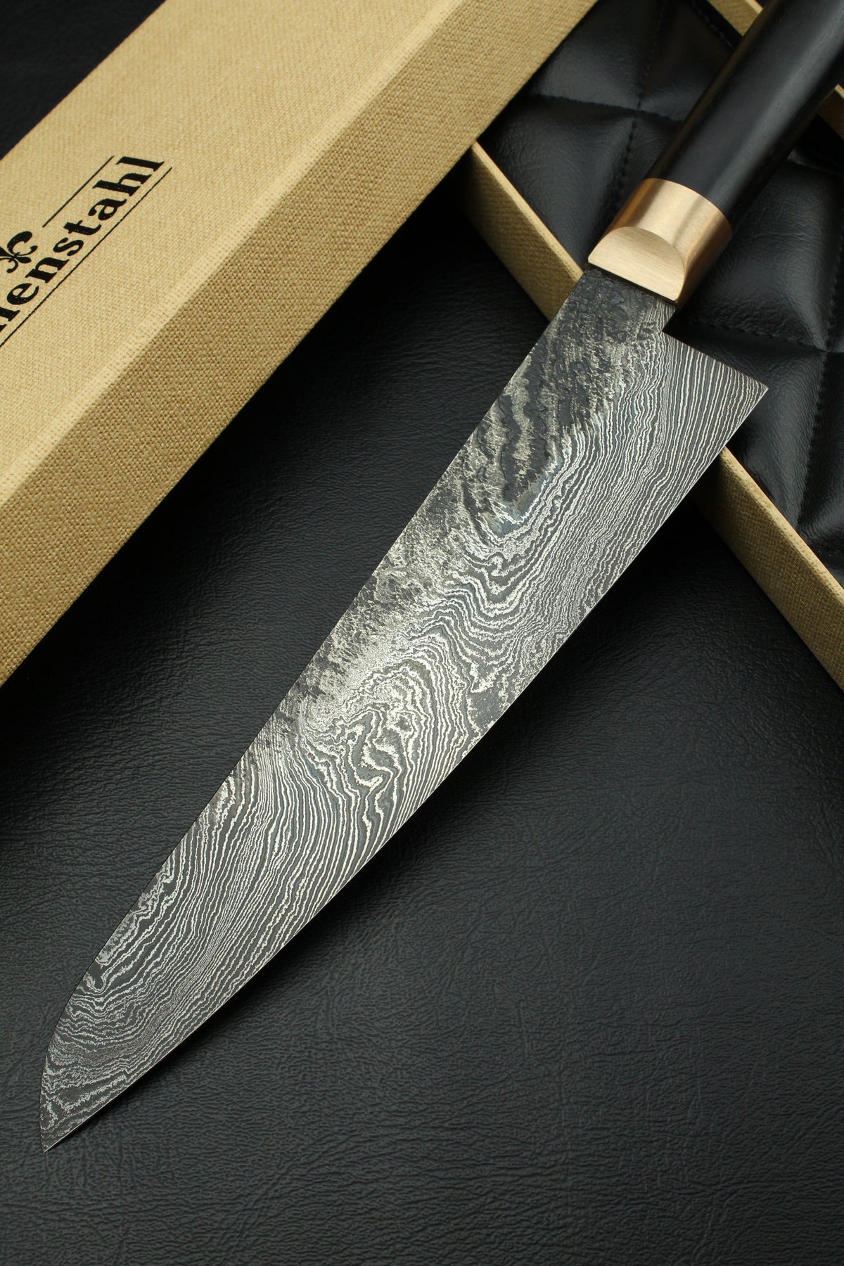 Damast-Gyuto Torsion schwarzes Ebenholz 1,5