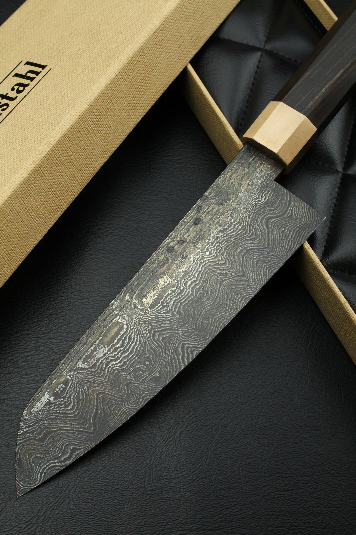 Damast-Santoku 320L Schwarzes Ebenholz Achteck