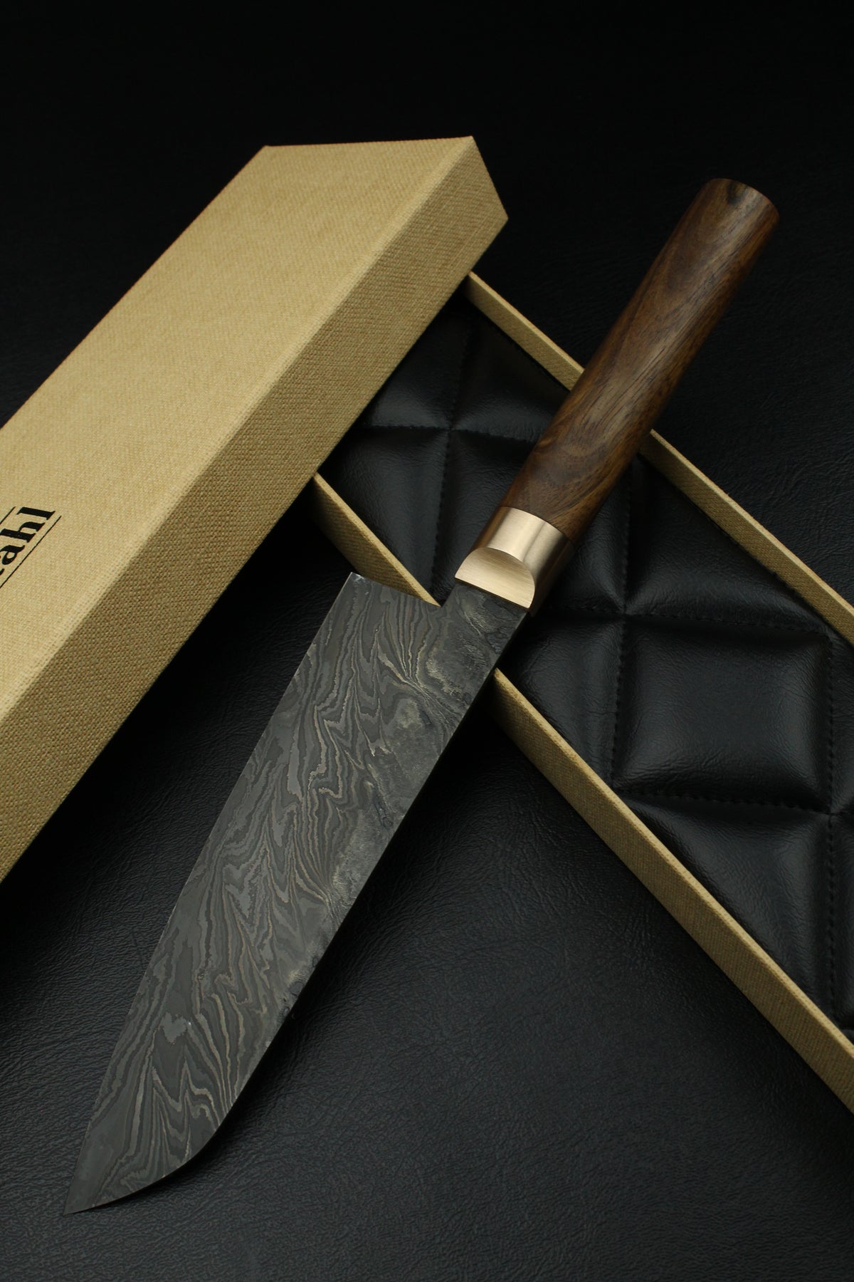 Damast-Santoku HK-Torsion schwarze Patina