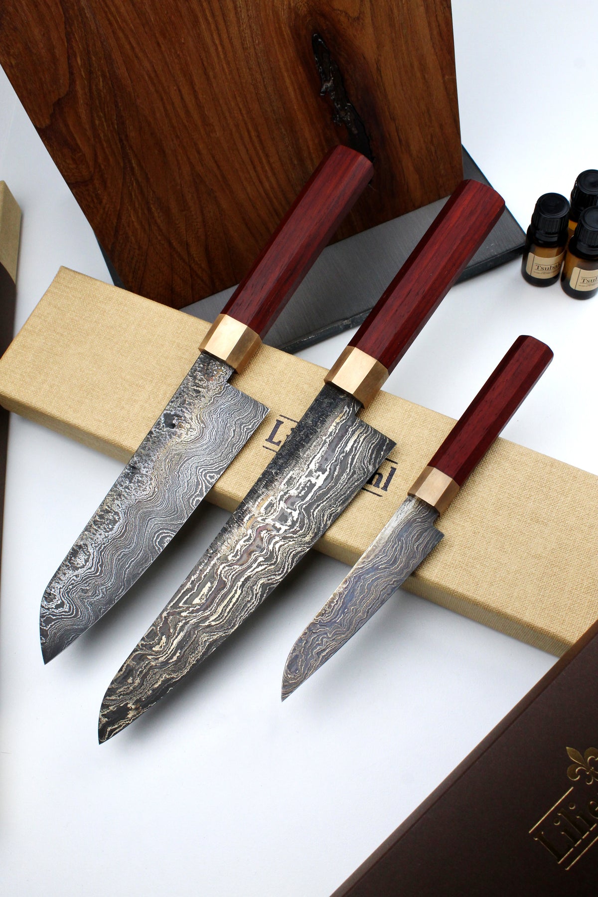 Premium-Messerset Achteck Padauk
