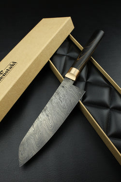 Damascus Santoku Torsion Black Ebony Oval