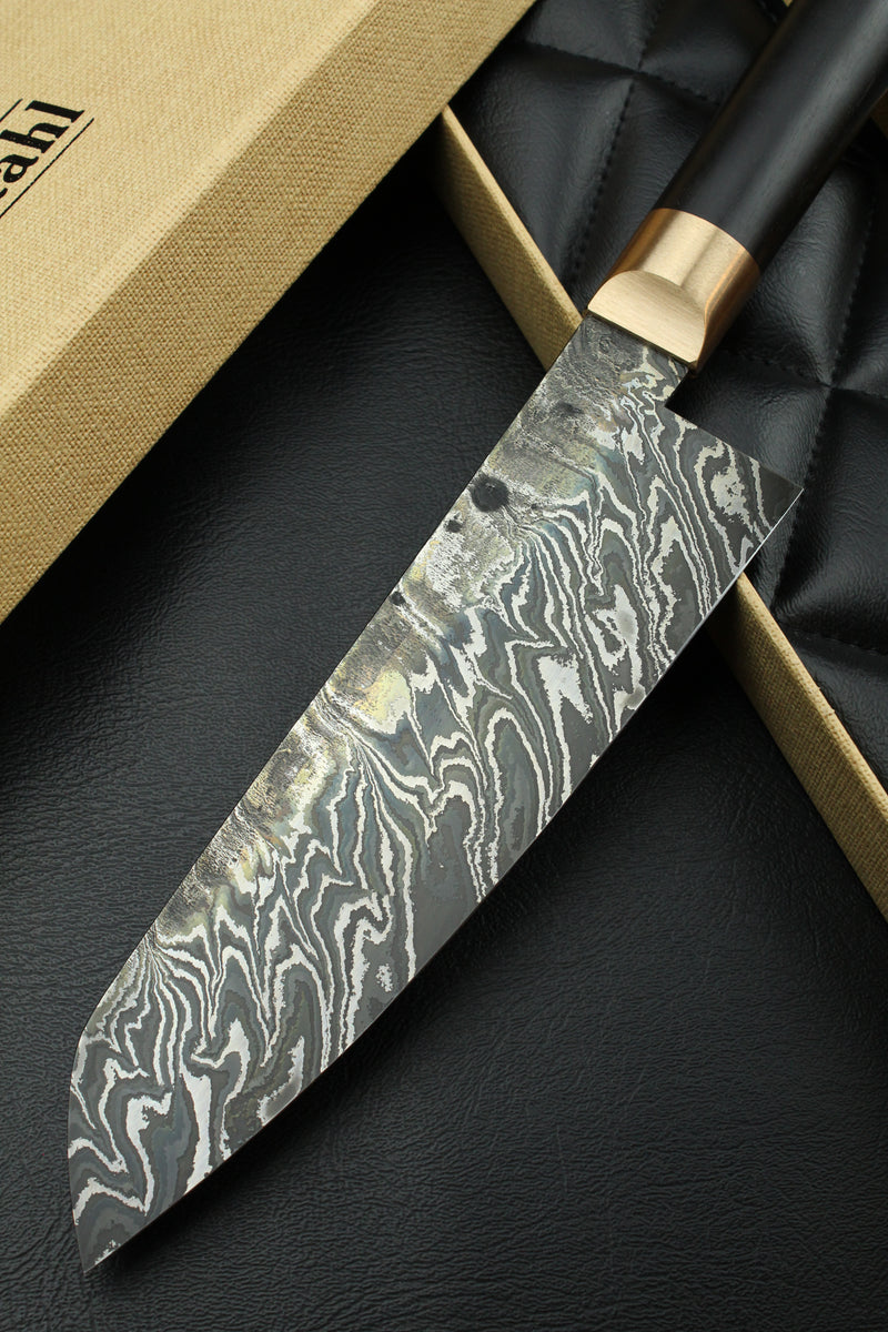 Damascus Santoku Black Ebony Oval