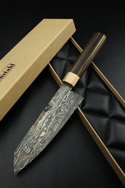 Damascus Santoku HK B&W Ebony Octagonal