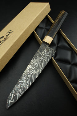 Damascus Gyuto B&WEbony Octagonal