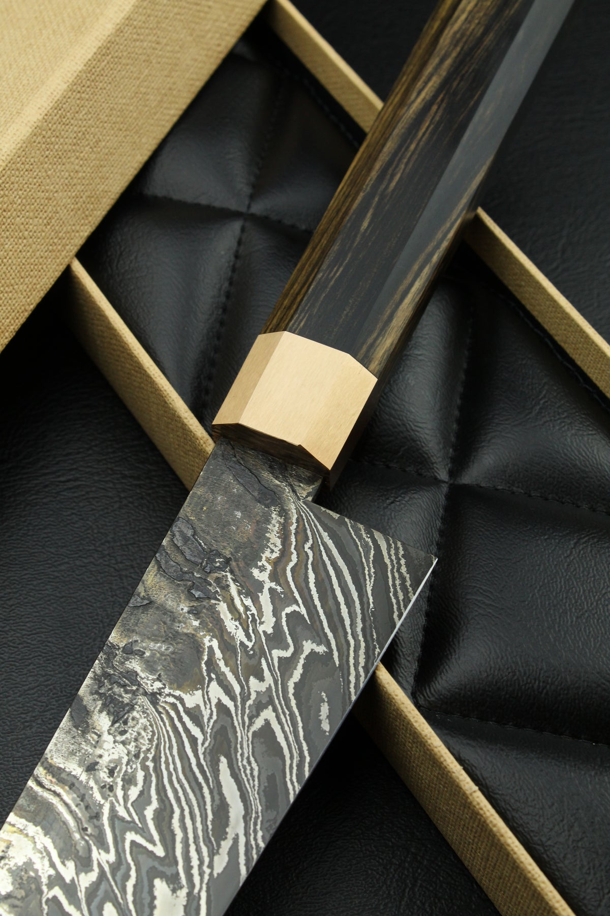 Damast-Gyuto B&W Ebenholz Achteck