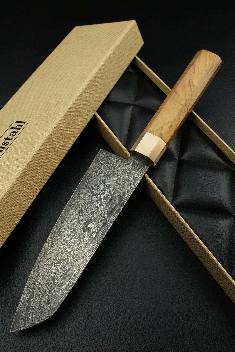 Damascus Santoku 320L Olive Octagonal