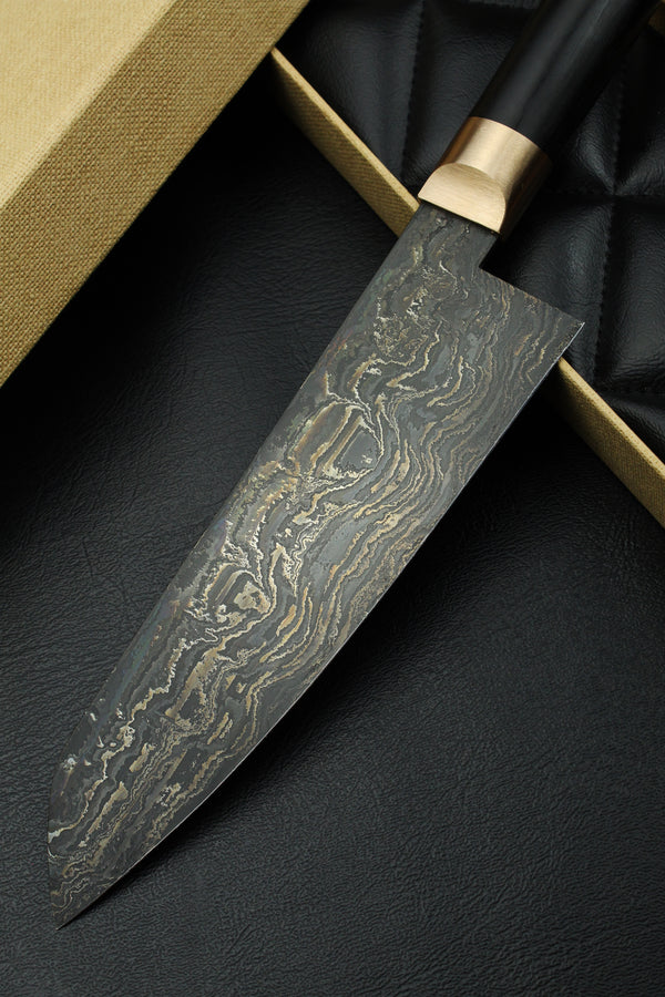 Damascus Santoku Black Ebony HK Patina