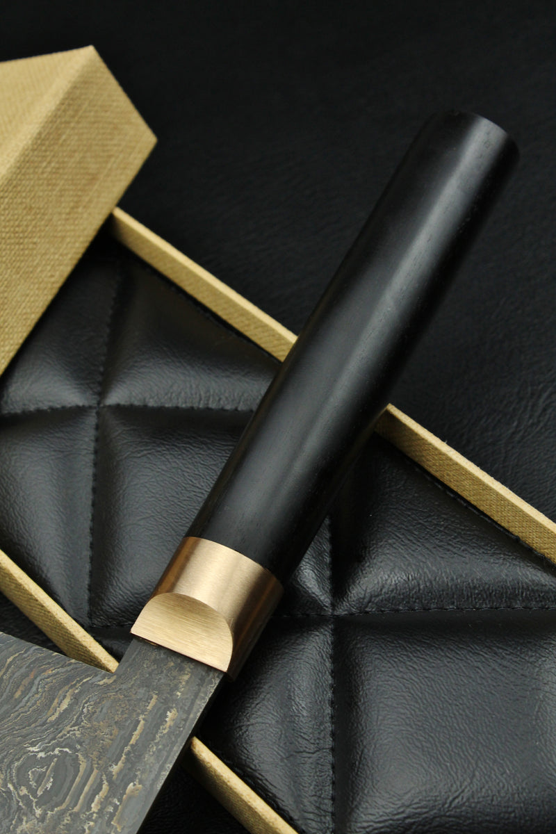 Damascus Santoku Black Ebony HK Patina