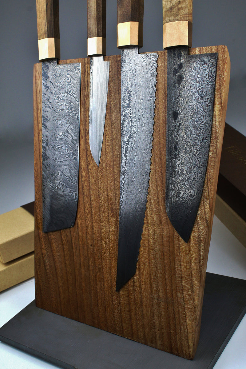 Premium Knife Set Octagonal Walnut